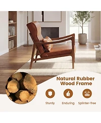 Sugift Modern Accent Chair Upholstered Faux Leather Armchair with Removable Lumbar Pillow
