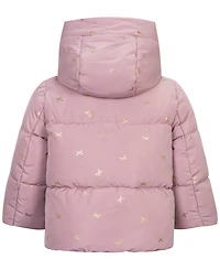 S Rothschild & Co Baby Girls' Hooded Foil-Print Fleece-Lined Puffer Jacket and Mittens, 2-Piece Set