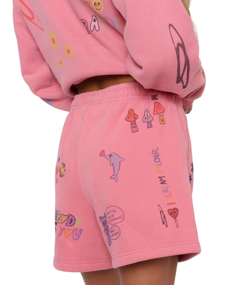Mayfair Juniors' Somebody Loves You Pull-On Graphic Print Mid-Rise Shorts, 3.75" Inseam