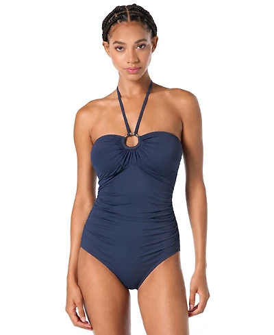 Michael Kors Women's Halter Ruched One-Piece Swimsuit