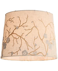 Springcrest Beige Plum Flower Embroidery Medium Drum Lamp Shade 12" Top x 14" Bottom x 11" Slant (Spider) Replacement with Harp and Fin