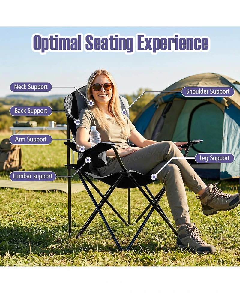 Gymax 2 Pieces Folding Camping Chairs With Cup Holders and Carrying Bags Padded Seat