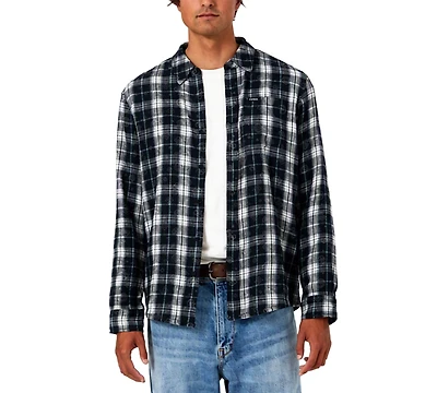 Guess Men's Ocean Coast Plaid Long-Sleeve Logo-Print Button-Down Shirt