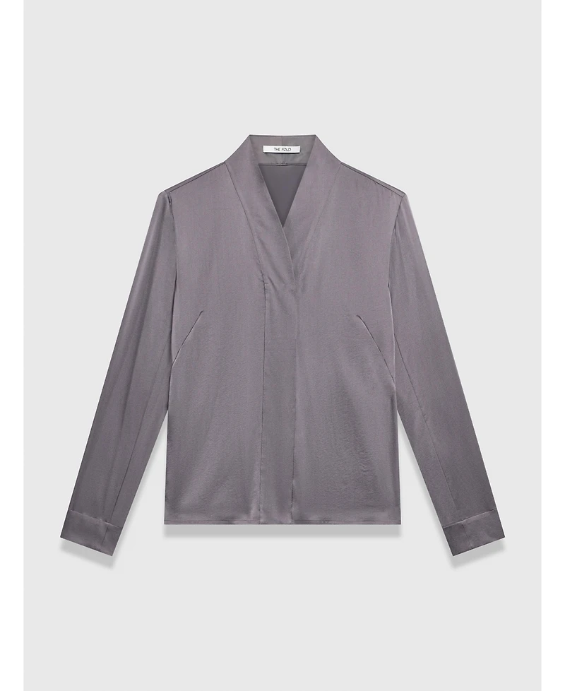 The Fold Women's Bowery Stretch Silk-Blend Long-Sleeve V-Neck Blouse