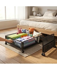Underbed Rolling Storage Drawer with Metal Mesh Frame and Wheels, 2 Packs