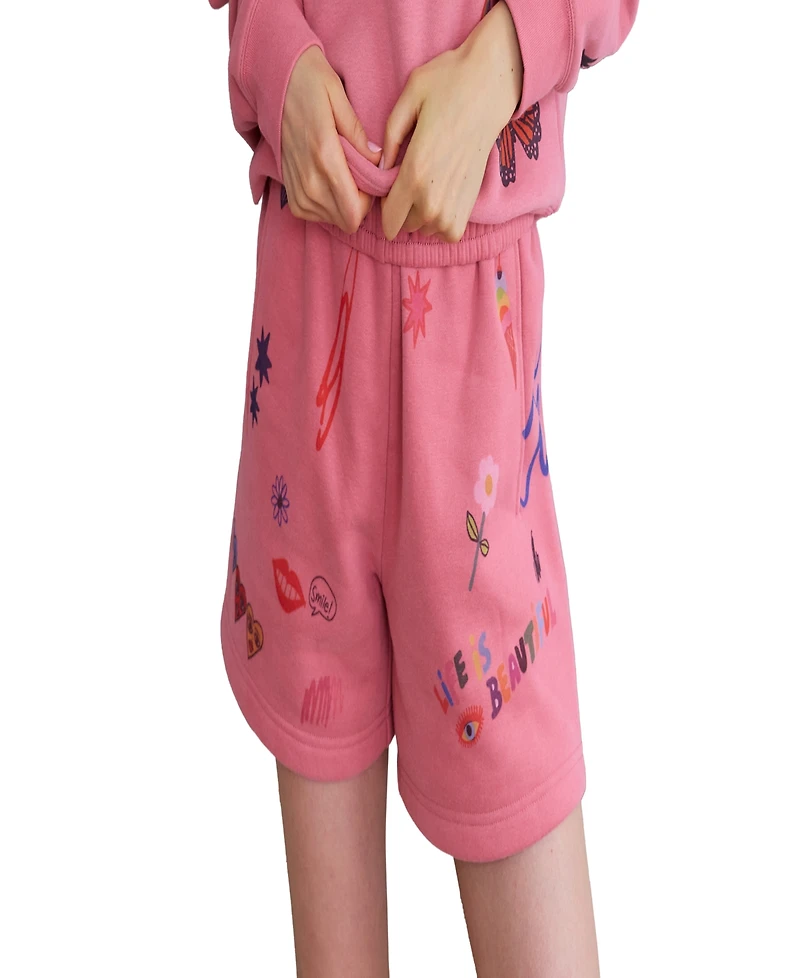 Mayfair Juniors' Somebody Loves You Pull-On Graphic Print Mid-Rise Shorts, 3.75" Inseam