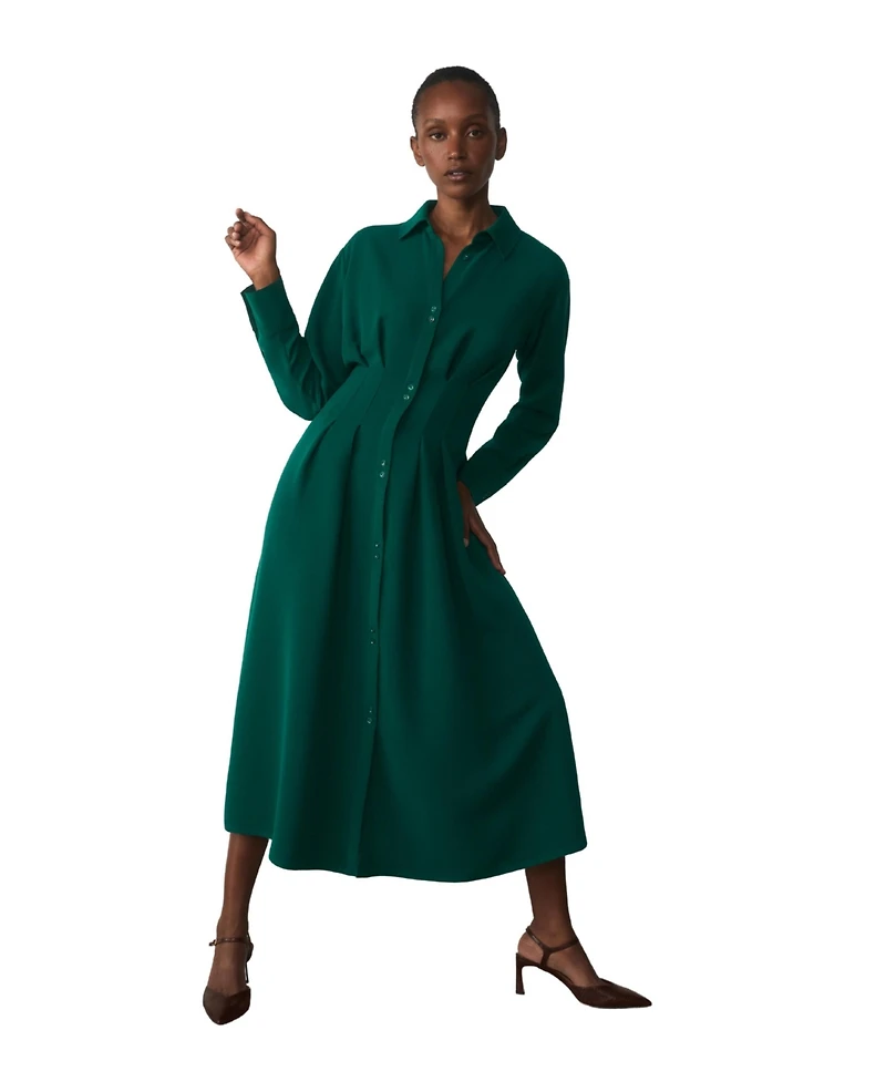 The Fold Women's Amara Long-Sleeve A-Line Midi Shirt Dress