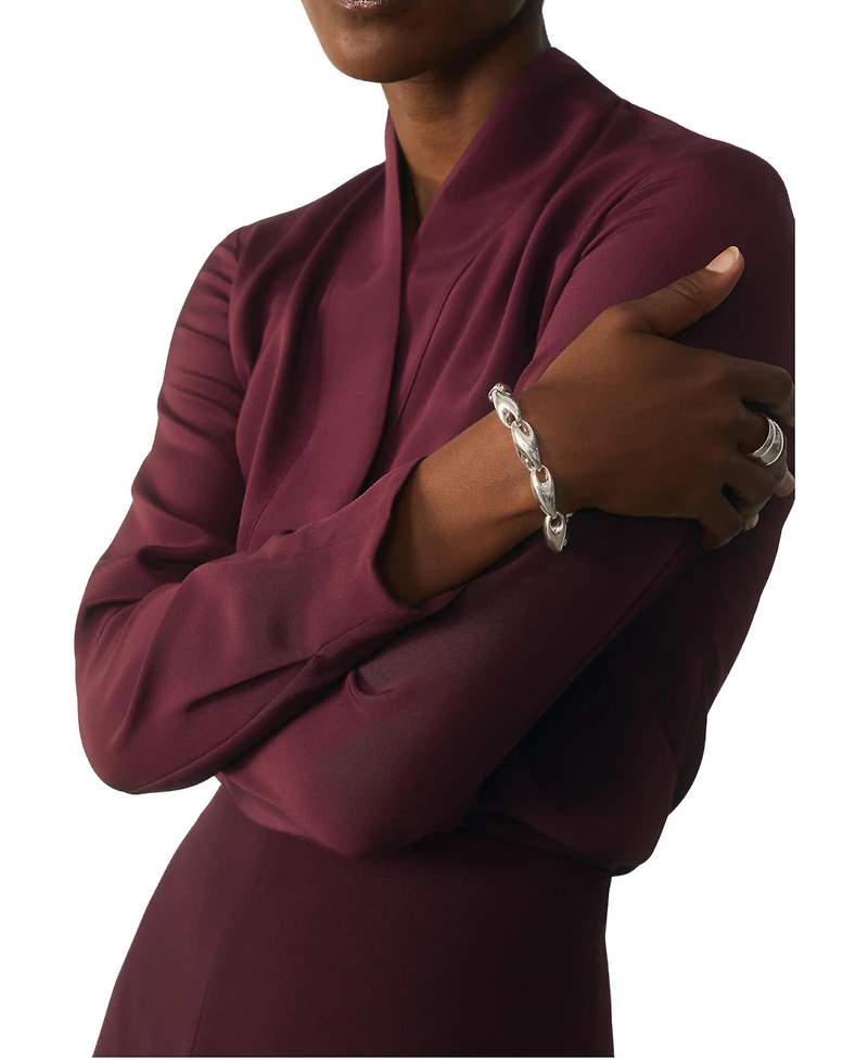 The Fold Women's Bowery Stretch Silk V-Neck Long-Sleeve Blouse
