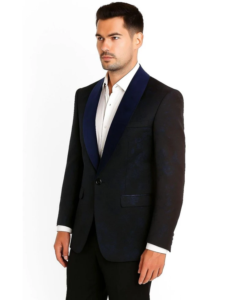 Elie Balleh Men's Slim Fit Floral Shawl Collar Blazer