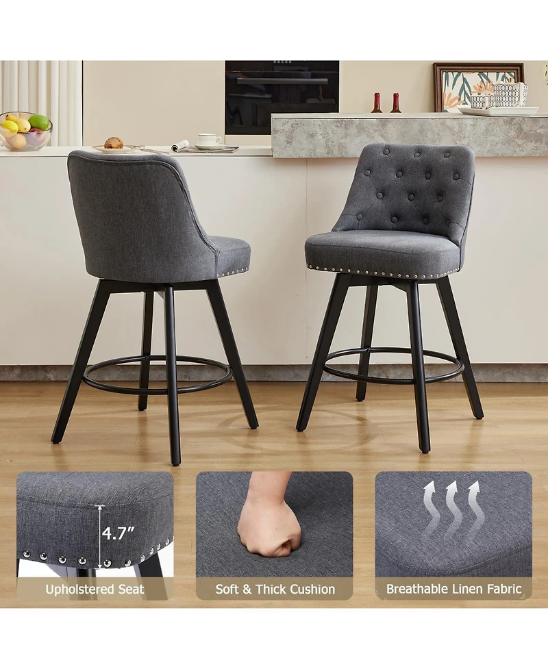 gaomon Swivel Counter Height Bar Stools Set of 4, Upholstered Barstools with Back, 330 Lbs Capacity for Kitchen Island, Home Bar
