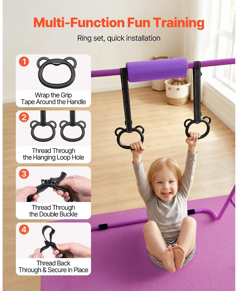 Sevorley Folding Gymnastic Bar for Kids, Adjustable Height Training Kip Bar with Mat