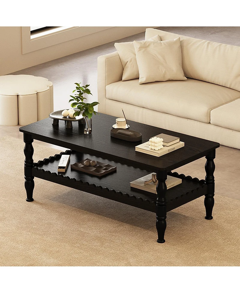 Streamdale Furniture Solid Wood 2-Tier Rectangle Coffee Table with Storage
