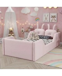 Streamdale Furniture Twin Upholstered Platform Bed with Rabbit Cushion and Side Rails
