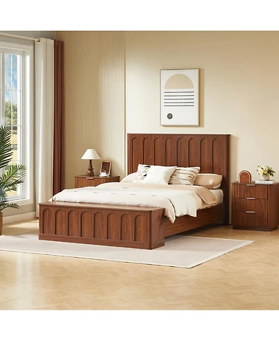 Streamdale Furniture Queen Wood Platform Bed with Footboard Bench and Storage