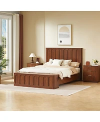Streamdale Furniture Queen Wood Platform Bed with Footboard Bench and Storage