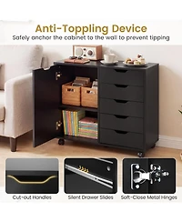 Mecale 5-Drawer Mobile Storage Cabinet with Door and Adjustable Shelf
