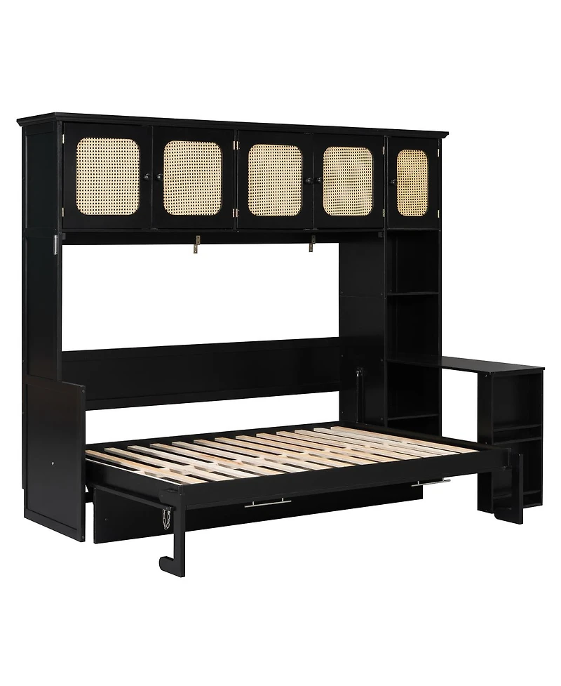 Streamdale Furniture Full Murphy Bed with Desk and Rattan Cabinets