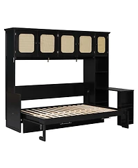 Streamdale Furniture Full Murphy Bed with Desk and Rattan Cabinets