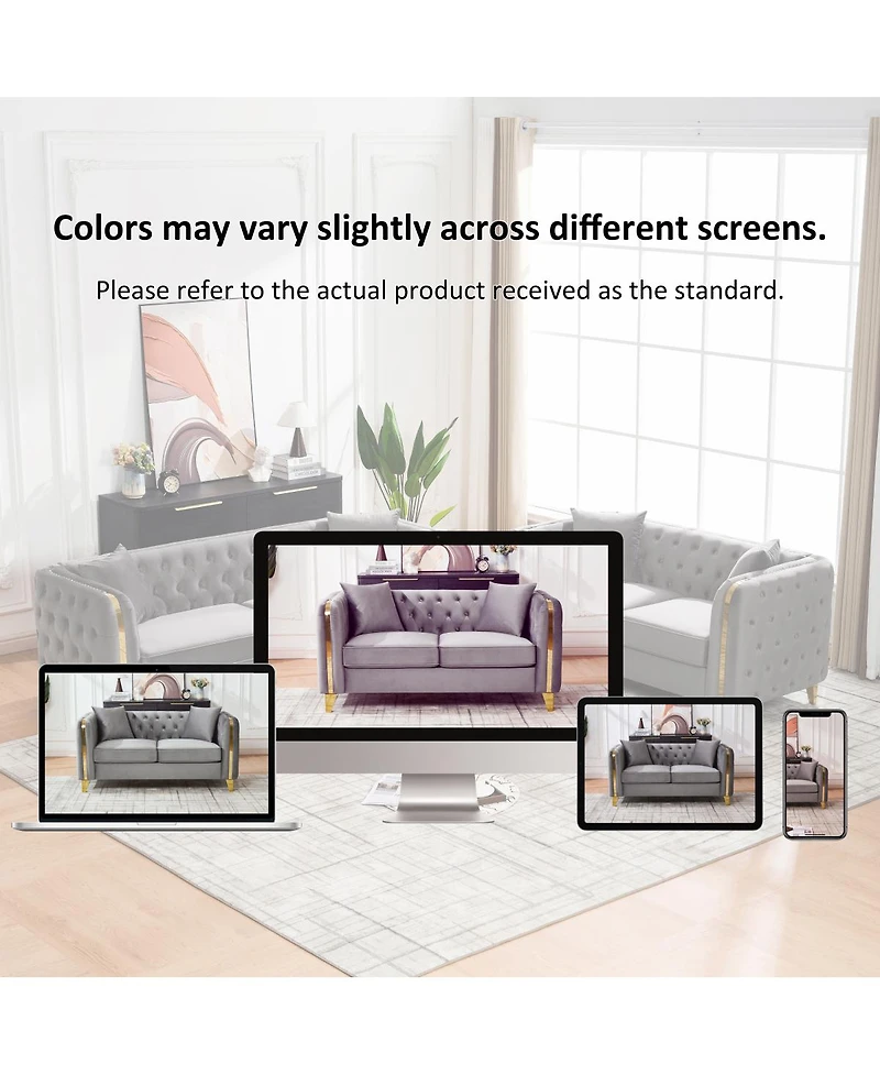 Streamdale Furniture 61" Velvet Tufted Chesterfield Loveseat with Gold Legs