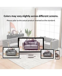 Streamdale Furniture 61" Velvet Tufted Chesterfield Loveseat with Gold Legs