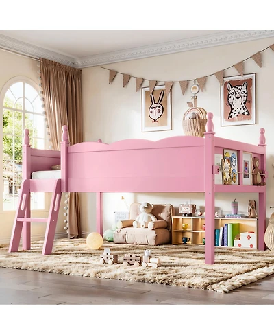 Streamdale Furniture Twin Wood Loft Bed with Full Guardrails, Ladder and Bookshelf