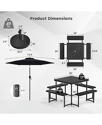 Sugift Hdpe Outdoor Picnic Table Set with Umbrella and Base
