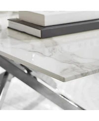 Streamdale Furniture Faux Marble and Glass Silver Coffee Table