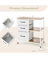 Sugift 3-Drawer Mobile File Cabinet with Charging Station and Open Printer Shelves