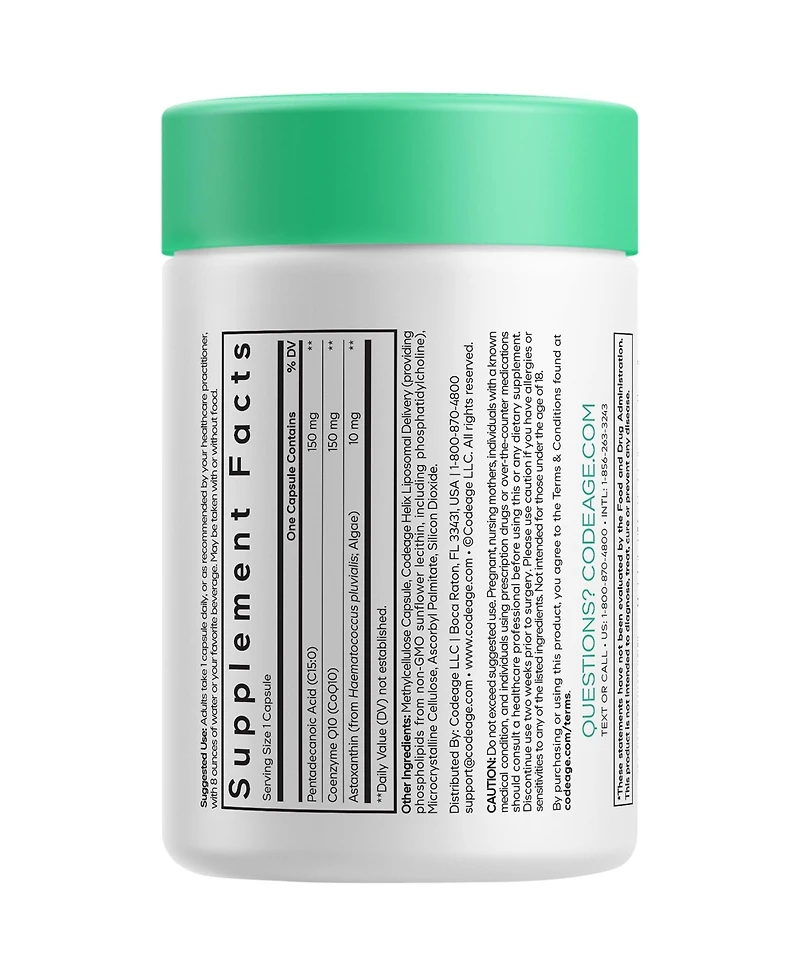 Codeage Liposomal C15:0 Plus, Pentadecanoic Acid, Coenzyme Q10, Astaxanthin, Phospholipid Complex, 30 Count