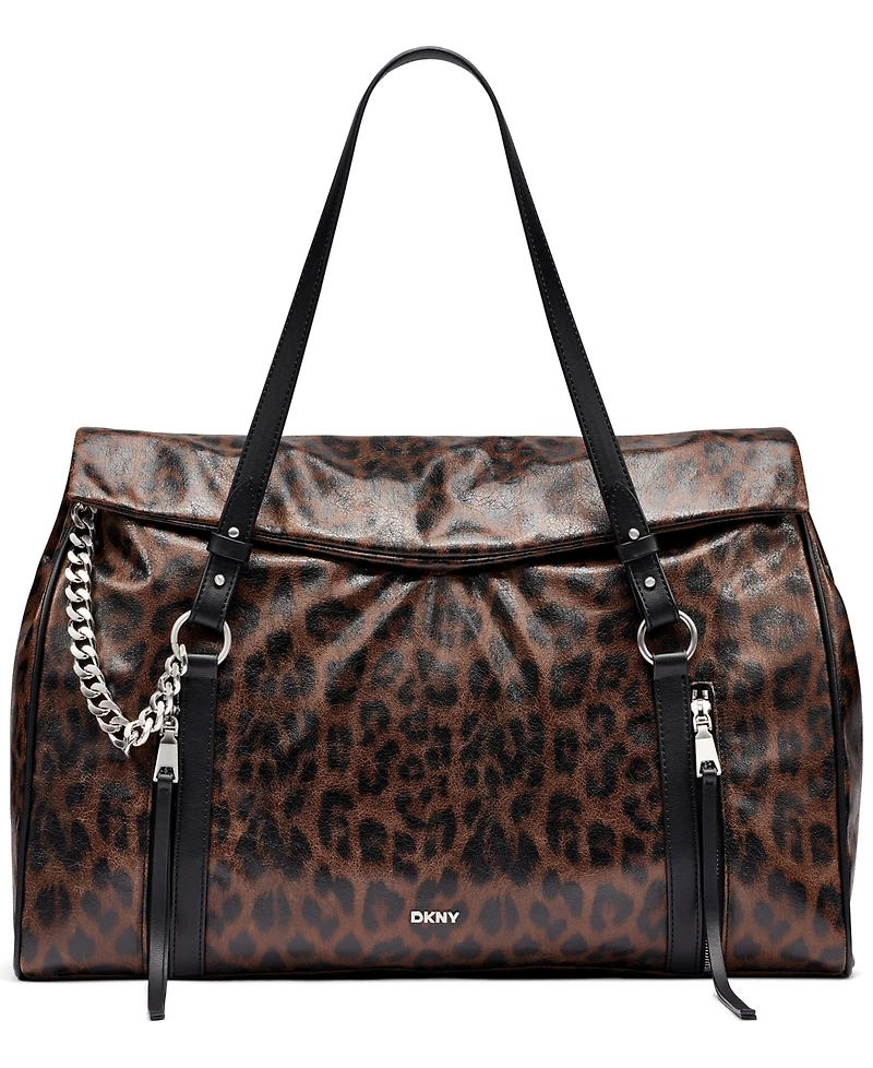 Dkny Skye Leopard-Print Laptop-Compatible Faux Leather Satchel