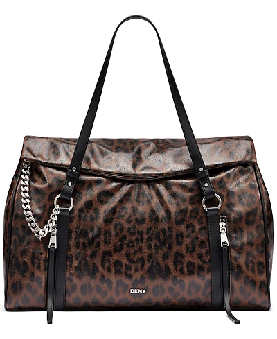 Dkny Skye Leopard-Print Laptop-Compatible Faux Leather Satchel