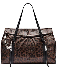 Dkny Skye Leopard-Print Laptop-Compatible Faux Leather Satchel