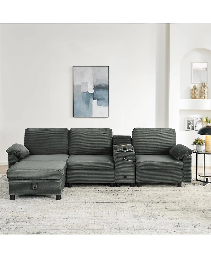 Streamdale Furniture Modern Modular Sectional L-Sofa with Storage and Cup Holders