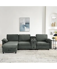 Streamdale Furniture Modern Modular Sectional L-Sofa with Storage and Cup Holders