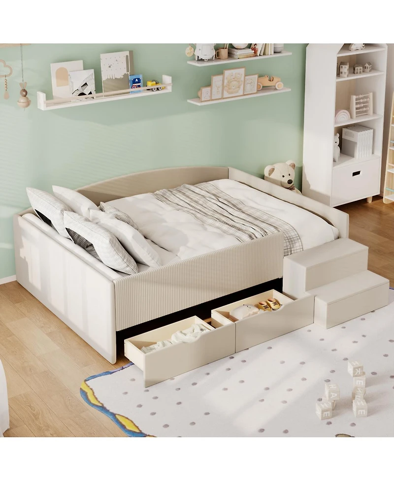 Streamdale Furniture Full Size Upholstered Daybed Frame with 2 Storage Drawers