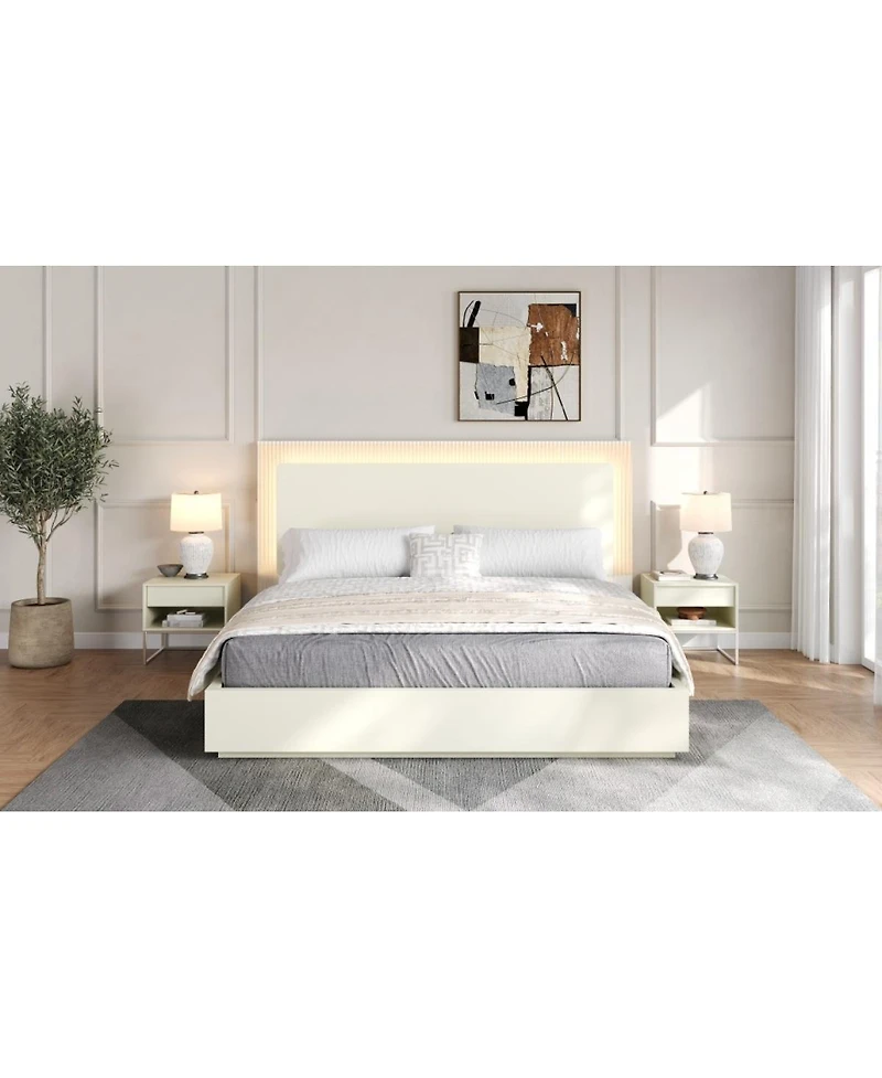 Streamdale Furniture Platform Bed Frame with Headboard and Led Light, Wood Slat Support,King