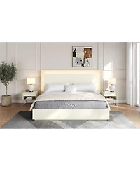 Streamdale Furniture Platform Bed Frame with Headboard and Led Light, Wood Slat Support,King