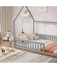 Streamdale Furniture Full Size House Floor Bed with Roof, Guardrails