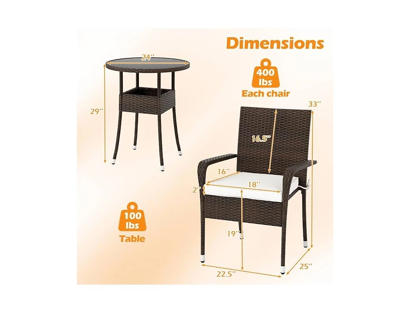 Boyel Living Patio Furniture Set Pe Rattan Wicker Chairs with Tempered Glass Top Table
