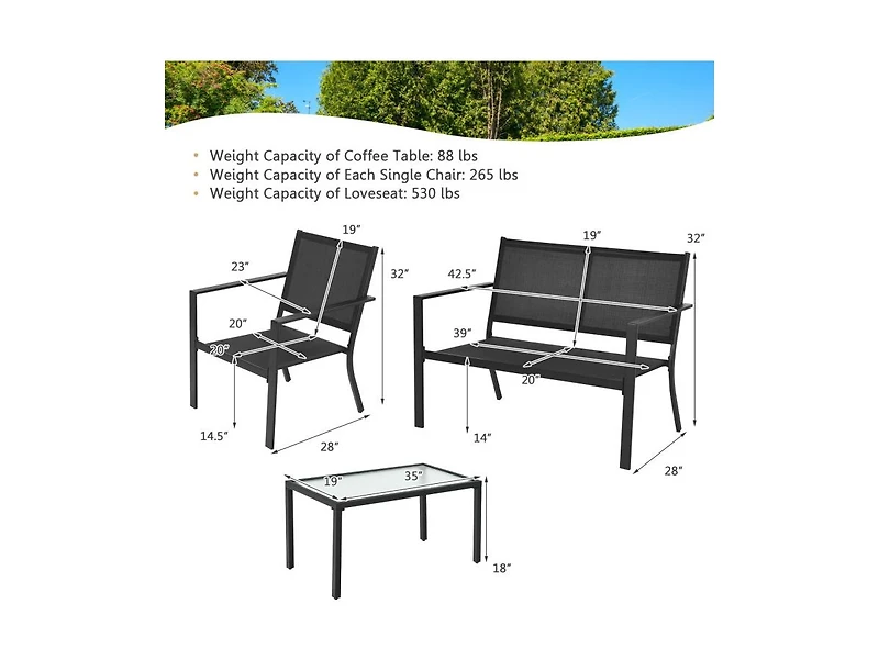 Boyel Living 4-piece Patio Furniture Set Sofa Coffee Table Steel Frame Garden