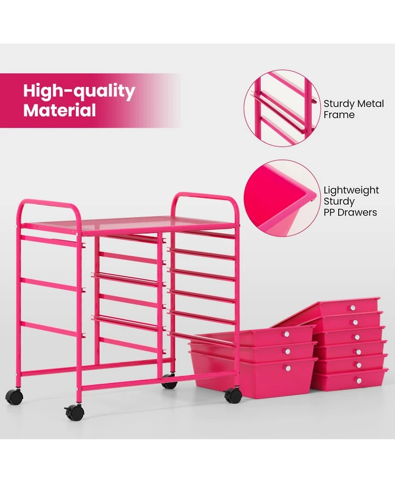 Sugift 9-Drawer Rolling Storage Cart with Removable Drawers and Metal Frame
