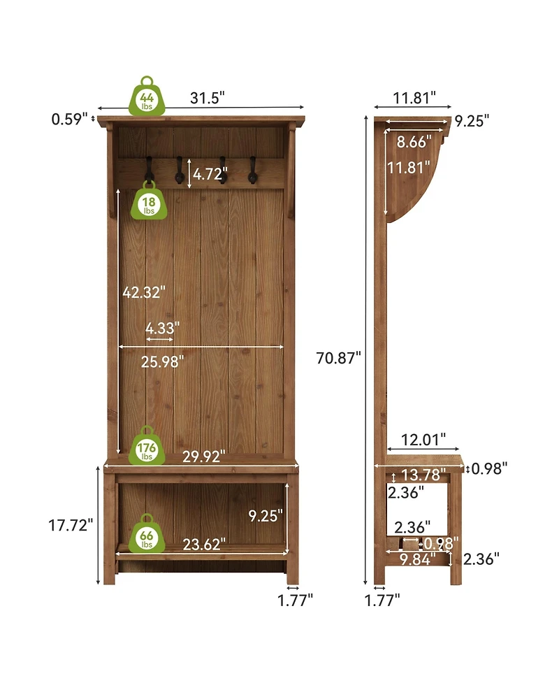 Tribesigns 70.87'' Solid Wood Hall Tree with Shoe Bench, Coat Rack