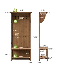 Tribesigns 70.87'' Solid Wood Hall Tree with Shoe Bench, Coat Rack