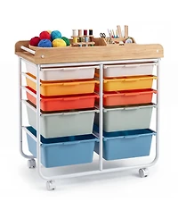 Mecale 10-Drawer Rolling Cart with Raised-Edge Wooden Top