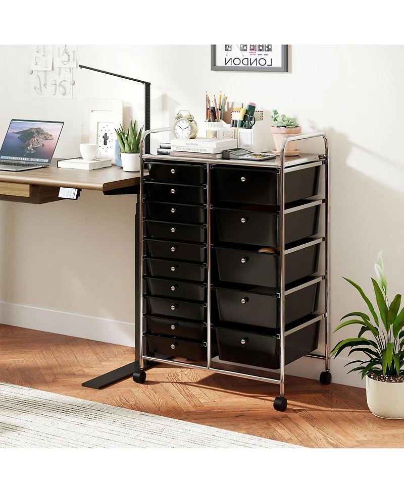 Mecale 15-Drawer Rolling Trolley with Chrome-Plated Frame