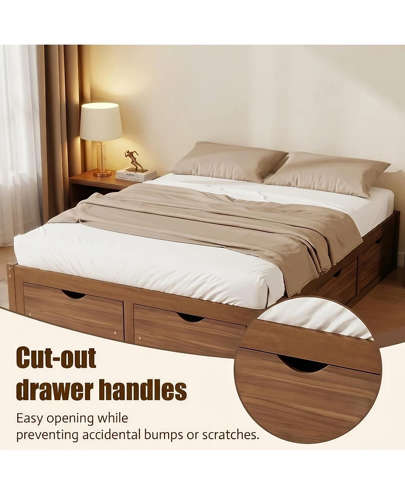 Streamdale Furniture Queen Size Wood Platform Bed with 6 Storage Drawers