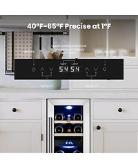 Yeego 12 Inch Wine Fridge Cooler 40degree(s)F-65degree(s)F Dual Zone 17 Bottles Right-Hinged,For White/Red Wine,Champagne With Glass Door,Lights