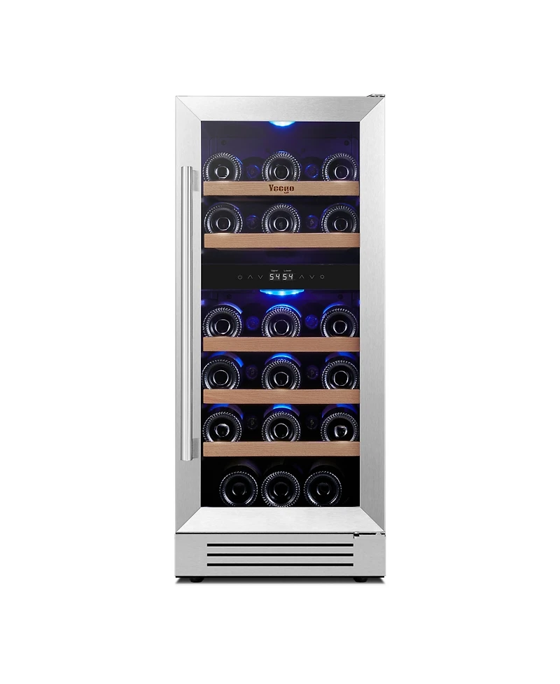 Yeego 15 Inch Dual Zone Black Wine Cooler 28 Bottles Capacity For Wine,40degree(s)F-65degree(s)F Fridge Freestanding/Built-in Home/Kitchen