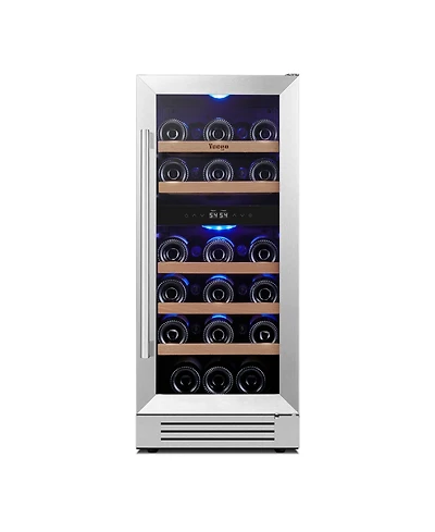 Yeego 15 Inch Dual Zone Black Wine Cooler 28 Bottles Capacity For Wine,40degree(s)F-65degree(s)F Fridge Freestanding/Built-in Home/Kitchen