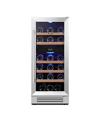 Yeego 15 Inch Dual Zone Black Wine Cooler 28 Bottles Capacity For Wine,40degree(s)F-65degree(s)F Fridge Freestanding/Built-in Home/Kitchen